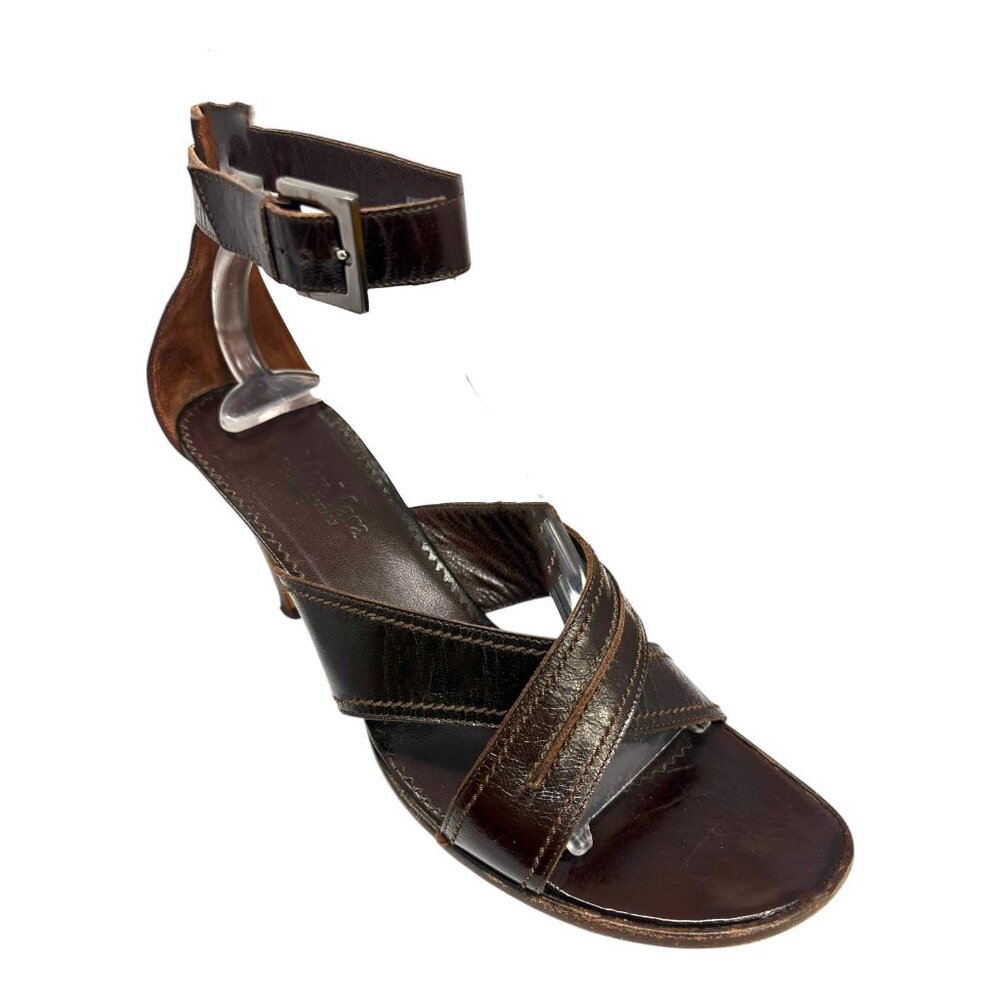 Max Mara Brown‎ Leather Crisscross Ankle Straps Sandals